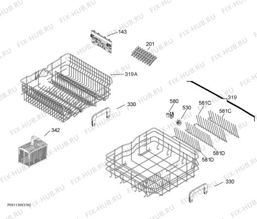 Взрыв-схема посудомоечной машины Ikea ENASTLENDE 00224482 - Схема узла Basket 160